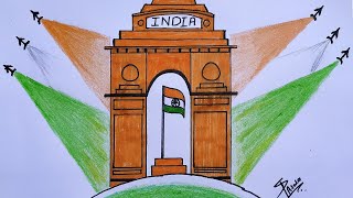 Republic Day Drawing  How to Draw India Gate amp Flag  Draw  Drawing  Sketch [upl. by Kubetz]