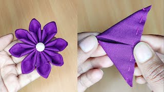 DIY Easy Tricks Fabric Flowers Making  New Design Cloth Flower Making [upl. by Eak]