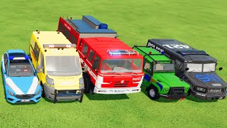 POLICE CAR FIRE TRUCK AMBULANCE COLORFUL CARS FOR TRANSPORTING FS 22 [upl. by Lednor]