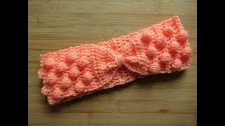 Crochet Headband Ear warmer bobble stitch tutorial  © Happy Crochet Club [upl. by Mialliw]