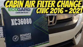 Honda Civic 20162021 CABIN Air Filter DIY Replacement How to [upl. by Wengert]