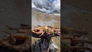 Kütük Ocakta Kuzu Pirzola Pişirme 🏔️🥩  Cooking lamb chops on a wood stove [upl. by Gun679]