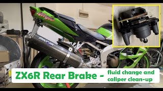 Kawasaki ZX6R J2 2001 Rear Brake Fluid Change and Caliper clean [upl. by Cavil89]