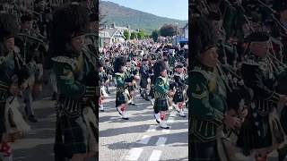 drummajors lead massed pipesanddrums marchingbands to 2024 braemargathering in Scotland shorts [upl. by Nerual]