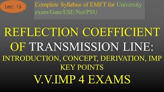 Reflection Coefficient in Transmission Line Concept Derivation Key Points  EMFT  Lec 15 [upl. by Ahsekim140]