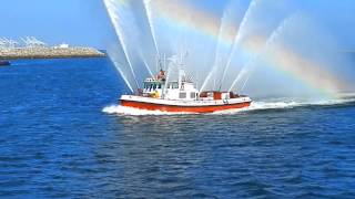 Los Angeles Fire Department Fireboat 4 Saluting SS Lane Victory [upl. by Leirda871]