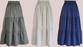 🔥 3 Katlı Fırfırlı Çok Şık Etek Dikimi 💥 DIY 💯 Pratik Beli Lastikli Etek Dikimi skirt etekdikim [upl. by Eidahs]