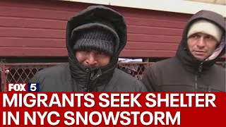 Migrants desperately seek shelter in NYC snowstorm [upl. by Cathlene]