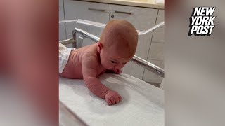 Newborn baby lifts her head and crawls at just 3 days old [upl. by Ambros]