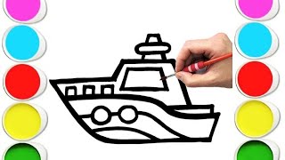 Yacht Boat Drawing painting and coloring for kids Toddlers  How to draw [upl. by Symer]