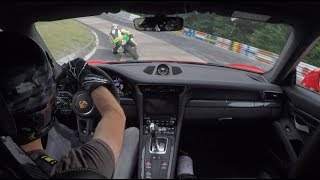 Porsche 9912 GT3RS amp FAST BIKER on Nordschleife [upl. by Oiramaj]