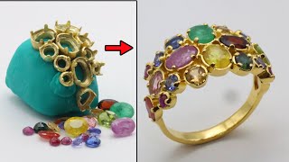 make a unique jewelry  custom made gold ring with 10 types of gemstones [upl. by Rives]