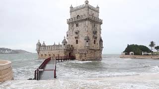 Crazy Waves at the Tower of Belem Portugal [upl. by Riess51]