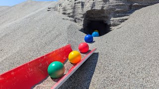 Marble run on the beach ☆ Sand hole amp mountain nature course 3 types [upl. by Adamsen85]