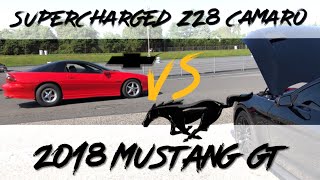 2018 MUSTANG GT vs Supercharged CAMARO Z28I got HUSTLED [upl. by Lama118]