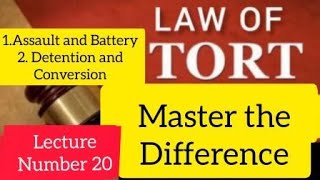 Difference between Assault and Battery  Conversion and Detention tort tortlaw assault [upl. by Nihs]