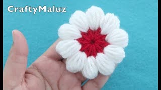 CROCHET TUTORIAL FLOR TEJIDA EN PUNTO PUFF  flor a crochet en punto puff [upl. by Verina]