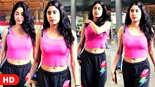 Janhvi Kapoor Flaunts Her B💣MB Figure In Navel Cut Pink Top As She Snapped At Airport [upl. by Ecertak]