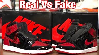 Air Jordan 1 Patent Bred Real Vs Fake Review Wblack light test This is Scary [upl. by Suixela]