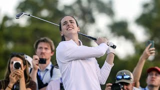 TV host reacts to the moment Caitlin Clark almost hit fans with a tee shot [upl. by Conlen923]