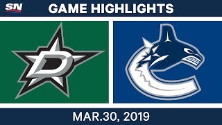 NHL Game Highlights  Stars vs Canucks – March 30 2019 [upl. by Tsiuqram]