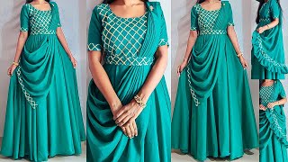 Saree style dress cutting amp stitchingparty wear dressreadymade style frockgown cutting stitching [upl. by Giff880]