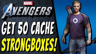 OPEN 50 CACHE STRONGBOXES FAST Marvels Avengers Treasure Trove TrophyAchievement Guide [upl. by Nagaem]