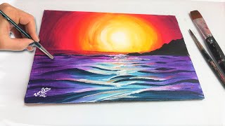 Malen mit Acrylfarben Anfänger Abstrakt Meer Sonnenuntergang Wellen [upl. by Oeram75]