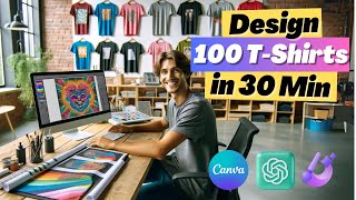 I Made 100 TShirt Designs for Print on Demand in 30 MINUTES [upl. by Friederike959]