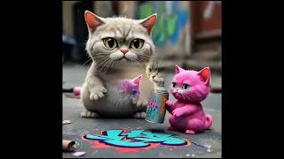 Cute pink kitty draws graffiti on the street🥰 [upl. by Papp]