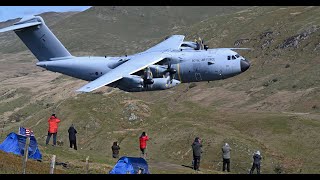 USAF F35s V RAF F35s in the Mach Loop Wales Low Flying Typhoons A400m Hawk and Texan [upl. by Eimmas954]