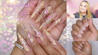 Watch Me Do My Nails  Builder Gel Nails Tutorial  Full Encapsulated Glitter Set With Bling [upl. by Sunda]