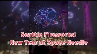 Seattle Fireworks show and light show Happy new year Tmobile Space needle fireworks [upl. by Eltsyrc601]