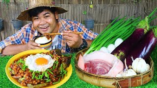 Cooking Egg Plant Recipe with Pork  Grilled Eggplant for Food eating delicious [upl. by Tucky717]