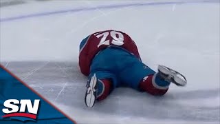 Nathan MacKinnon Bloodied After Taylor Hall Catches Him With Head Hit [upl. by Stoeber]