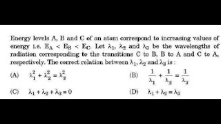 energy level AB and C of an atom correspond to increasing values of energy Ea Eb Ec let y1 y2 y3 [upl. by Ylimme]