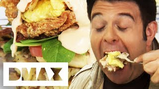 The Making Of The Legendary Fried Chicken Eggs Benedict  Man v Food [upl. by Garate]