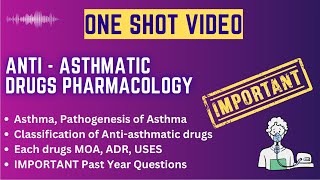 Anti asthmatic Drugs In One Shot  Pathogenesis Of Asthma  Classification Of Antiasthmatic drugs [upl. by Yajnas]