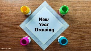 New Year Drawing 2024 with Watercolor tutorial happy new year painting step by step satisfying [upl. by Weatherley775]