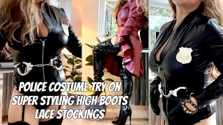 STYLING Leather Worlds Police Costume ANN SUMMERS HouseofCB Leather Coat Overknee HighBoots Stocking [upl. by Claire286]