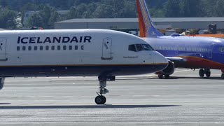 Icelandair 757200 Pushback and Takeoff  SeaTac Airport SEAKSEA [upl. by Hathaway]