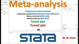 Subgroup meta analysis forest funnel plot odds risk ratio binary outcome continuous in STATA [upl. by Fahland]