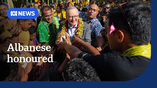 Albanese gets green and gold welcome to Samoan village at CHOGM  ABC NEWS [upl. by Laroc380]