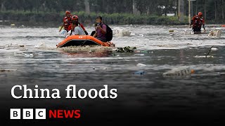 China floods Heavy flooding sees tens of thousands evacuated  BBC News [upl. by Sethrida784]