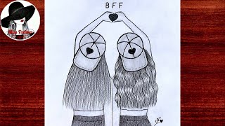 BFF DRAWING  How To Draw Best Friends ❤️  Easy BFF Drawing [upl. by Landon]