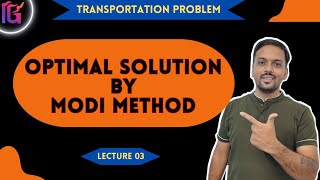 optimal solution by modi method  Transportation Problem [upl. by Ilaw]