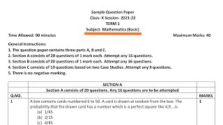 Class 10 Maths Basic Sample Paper For Term 1 [upl. by Ardnasela824]