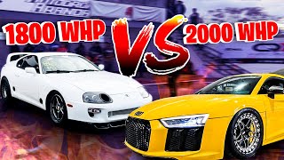 TOYOTA SUPRA DE 1800 HP VS AUDI R8 TWIN TURBO  JUANITO MARTINEZ [upl. by Maillil463]