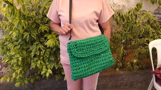 Bolso verde tejido con trapillo y tunecino [upl. by Leann]