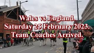 WALES vs ENGLAND teams arriving at the Principality Stadium Cardiff [upl. by Nafis]